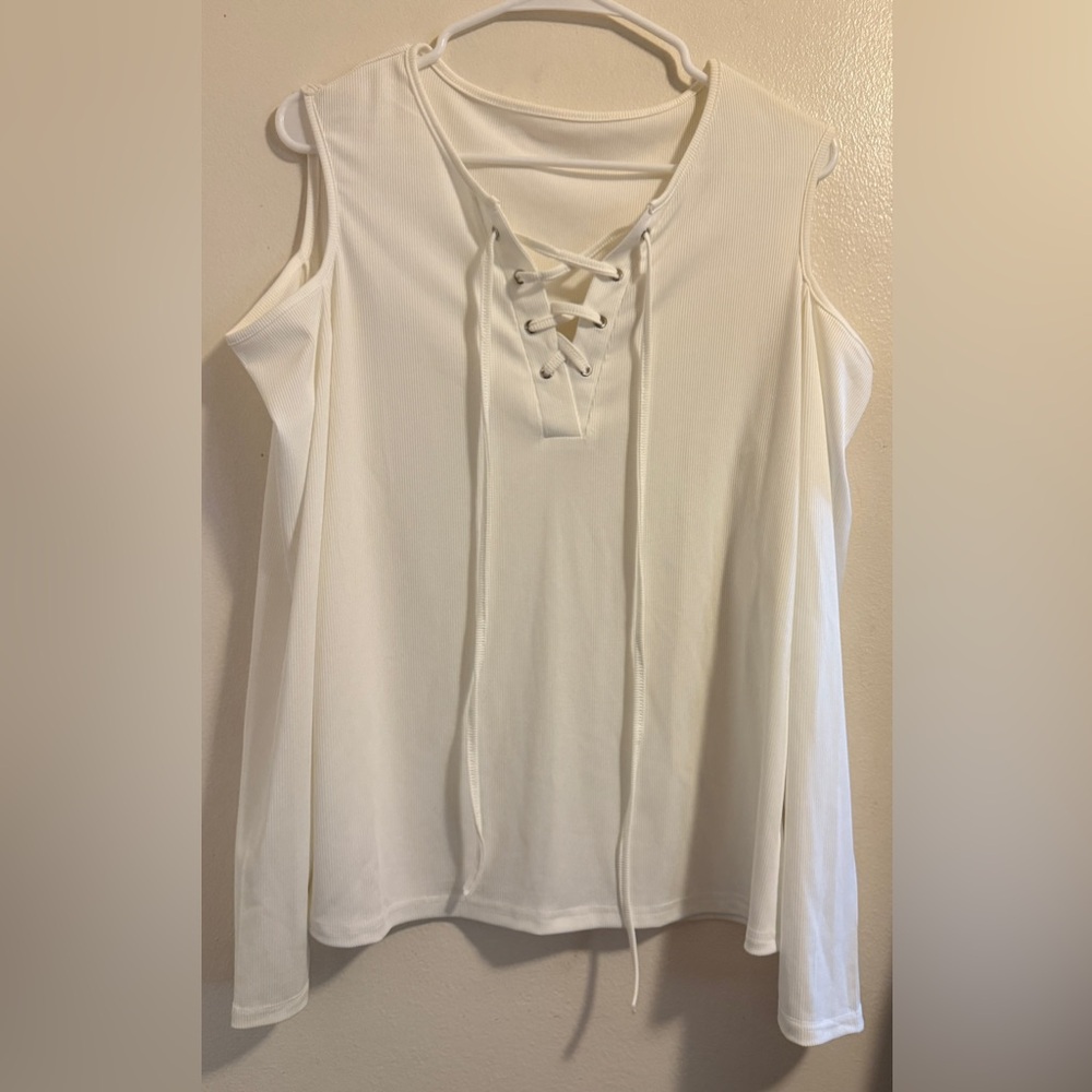 White Lace-Up Sleeveless Top Size 1X